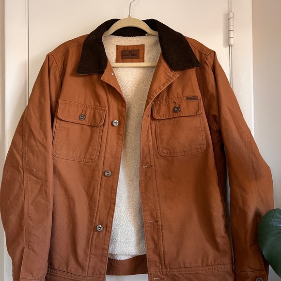 Woolrich Brown Sherpa lined Trucker Jacket with Corduroy Collar - Picture 2 of 5